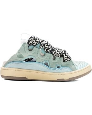 Lanvin Curb Lace-Up Perforated Mules - Blue