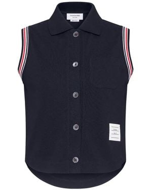 Thom Browne Striped-Trim Sleeveless Shirt - Blue