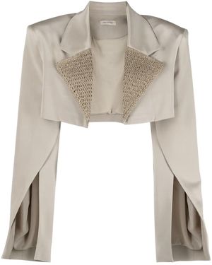 The Mannei Marica Crochet-Panel Cropped Blazer - Natural
