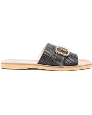N°21 Crystal-Embellished Woven Slides - Black