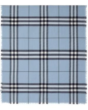 Burberry Wide Check Wool Scarf - Blue