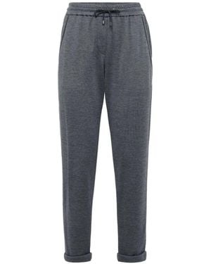 Brunello Cucinelli Cotton And Silk Interlock Pants With Shiny Pocket Detail - Blue
