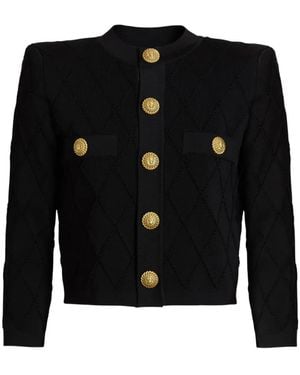 Balmain Cardigan En Maille À Coupe Crop - Noir