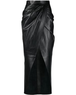 Balmain Draped Leather Wrap Skirt - Black