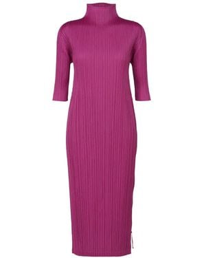 Pleats Please Issey Miyake Geplooide Jurk Met Hoge Hals - Paars