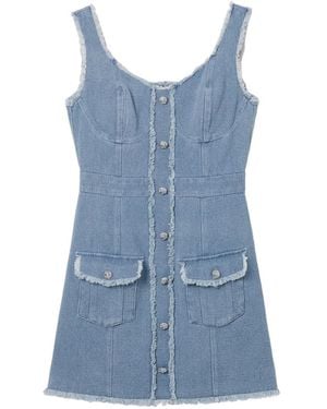 B+ AB Frayed-Edge Button-Up Mini Dress - Blue