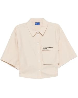 KARL LAGERFELD Cropped Boxy Shirt With Flap Pocket - White