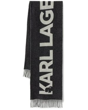 KARL LAGERFELD Logo-Intarsia Fringed Scarf - Black
