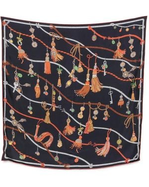 Versace Tassel-Print Silk Scarf - Blue