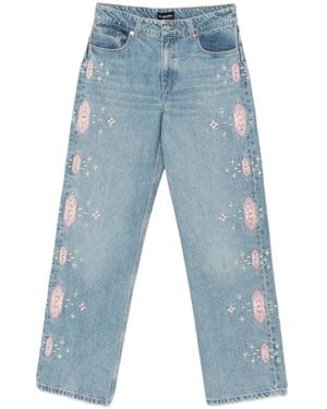 retroféte Vaqueros Bordados Con Detalles De Cristales - Azul