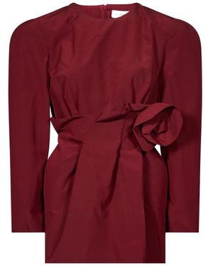 Magda Butrym Floral-Applique Long-Sleeve Mini Dress - Red