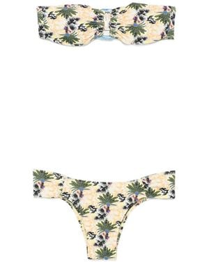 Anjuna Bandeau-Bikini Mit Palmenprint - Mettallic
