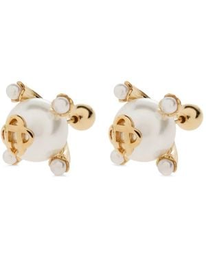CASABLANCA Pearl-Embellished Logo-Plaque Earrings - Metallic