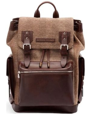 Brunello Cucinelli Herringbone-Pattern Buckle-Fastening Backpack - Brown