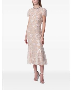 Self-Portrait Flower Sequin Embellished Midi Dress - Pink