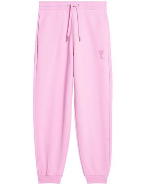 Ami Paris Embroidered-Logo Cotton Track Trousers - Pink