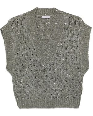 Brunello Cucinelli Linen And Silk Top - Gray