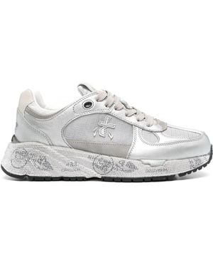 Premiata Leather Trainers With Textured Finish - White