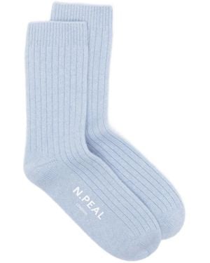 N.Peal Cashmere リブ 靴下 - ブルー