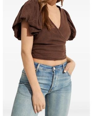 Free People Puff-Sleeve Wrap Top - Blue