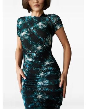 Tessitura Snake-Print Asymmetric Dress - Blue