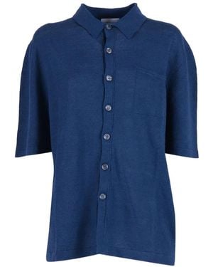 SETTEFILI CASHMERE Chest-Pocket Short-Sleeve Cardigan - Blue
