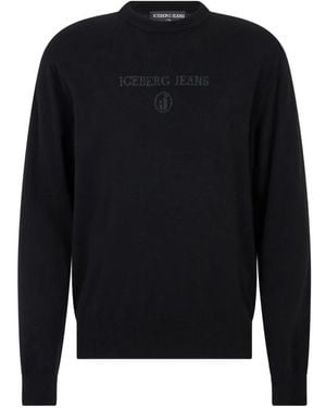 Iceberg Logo-Embroidered Round-Neck Jumper - Black