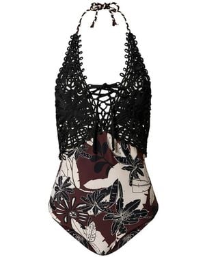 Twinset Floral-Embroidered Swimsuit - Black