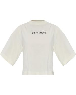 Palm Angels Logo-Print Cropped T-Shirt - White
