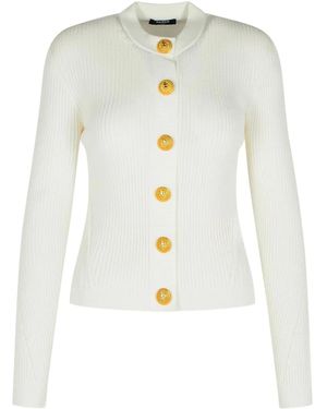 Balmain Gerippter Cardigan Mit Knöpfen - Weiß