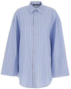 ROTATE BIRGER CHRISTENSEN Light Oversized Shirt With All-Over Stripe Motif And Embroidered Logo On The Front - Blue