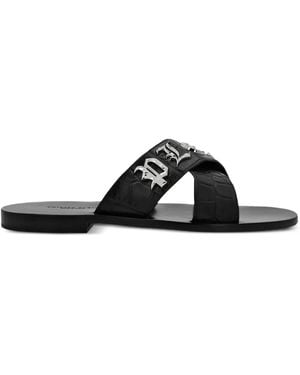 Philipp Plein Logo-Plaque Leather Sandals - Black