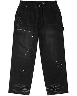 Evisu Seagull-Print Paint-Splatter Jeans - Black