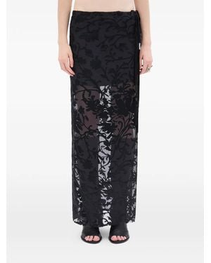 Ann Demeulemeester Floral-Embroidery Maxi Skirt - Black
