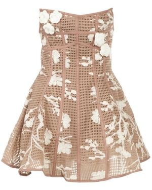 KENZIE KLAMBIE Floral-Lace Strapless Mini Dress - Natural