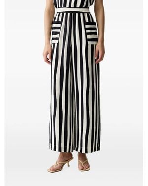 Benetton Striped Wide-Leg Pants - Black