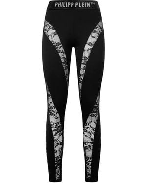 Philipp Plein Multicutting Rhinestones Lace Leggings - Black