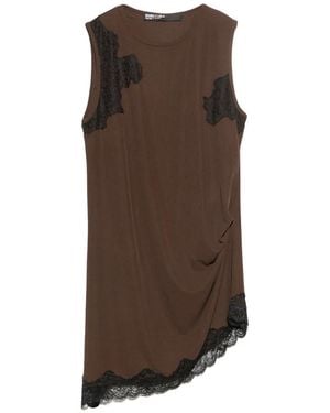Bimba Y Lola Chocolate Fluid Ribbed Top With Lace Details - Brown