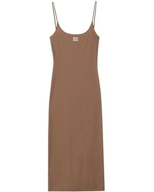 Miu Miu Midikleid Mit Logo-Print - Braun
