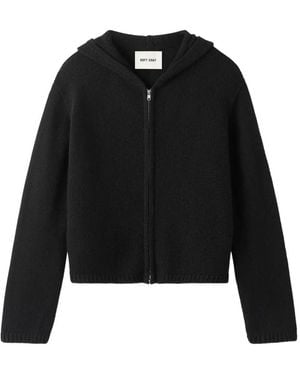 Soft Goat Zip-Up Cashmere Hoodie - Black