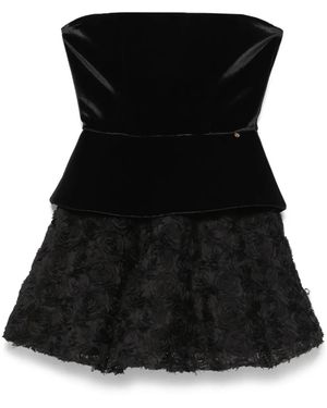 Nissa Floral-Appliqué Mini Dress - Black