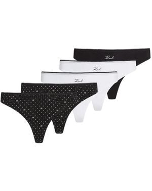 KARL LAGERFELD Set De Cinco Tangas Con Motivo De Lunares - Blanco