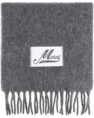 Marni Fringed Logo Scarf - Gray