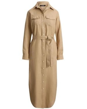 Ralph Lauren Belted Patch-Pocket Midi Shirtdress - Natural