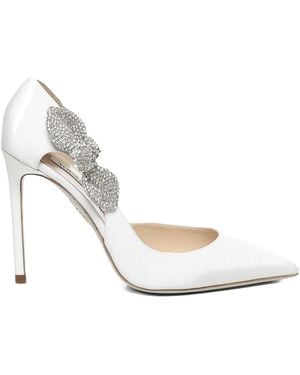 Aquazzura Very Bow Crystal-Embellished Pointed-Toe Court Shoes - White