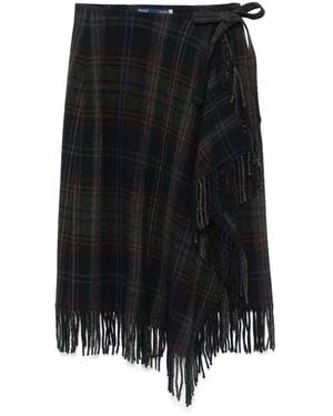 Polo Ralph Lauren Fringe-Trim Plaid Wrap Skirt - Black