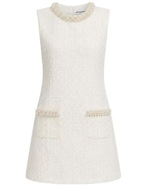 Self-Portrait Pearl-Embellished A-Line Mini Dress - White