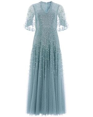Needle & Thread Sequin Cape Ankle Gown - Blue