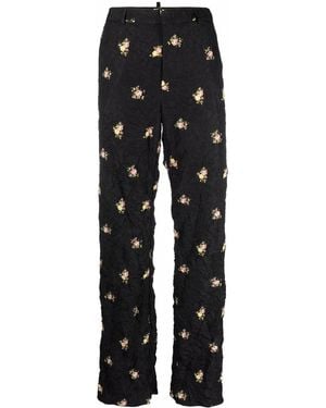 DSquared² Creased Floral-Print Pants - Black