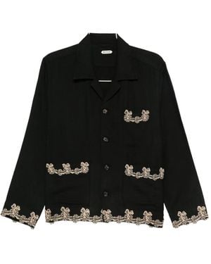 Bode Embroidered-Pocket Wool Overshirt - Black